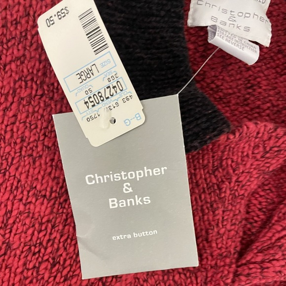 Christopher & Banks Sweater Womens L Red‎ Cardigan Hand Embroidered Button NWT - Picture 5 of 8